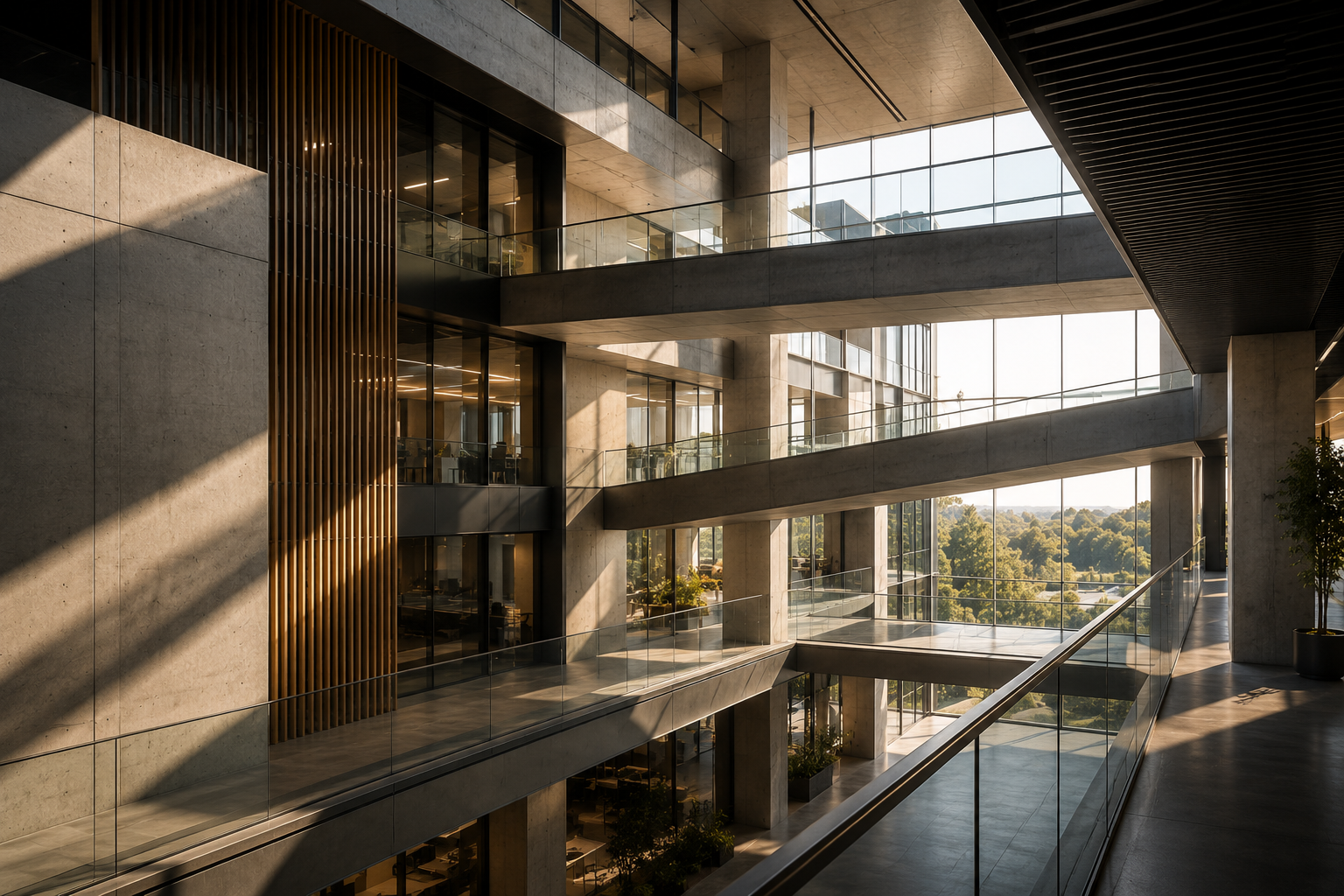 Architectural atrium with interconnected walkways